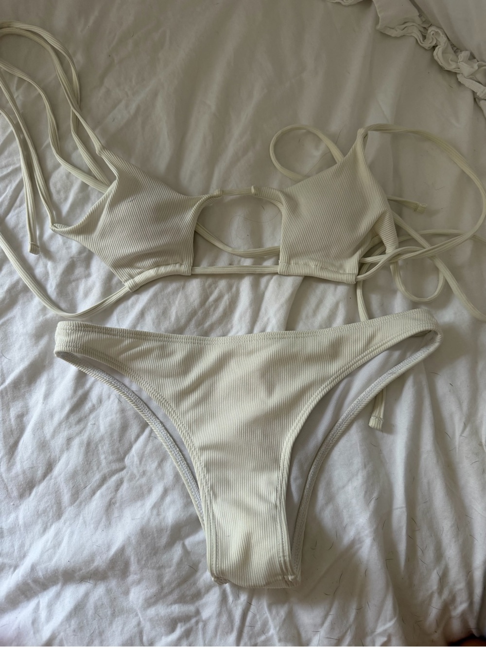 Ribbed Cutout Bikini Set in Cream